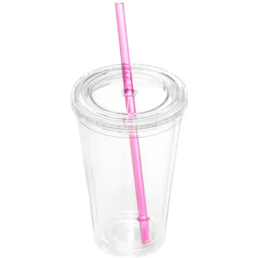 Malibu Double-Wall Frosted Straw Tumbler Pink Unbranded